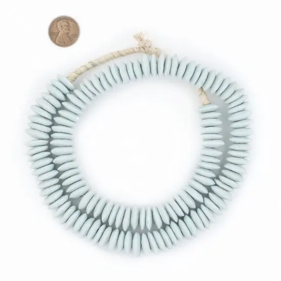 The Bead Chest Ashanti Fair Trade Glass Saucer Beads - African Tribal Ethnic Disk Rondelle Spacers (Light Aqua) {2}