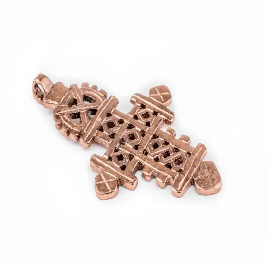 Copper Coptic Cross Pendant (86x50mm): Authentic Ethiopian East African Design for Jewelry & Necklace Making {3}