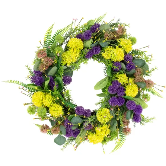 Northlight Allium and Thistle Spring Wreath - 22" - Yellow/Purple {1}