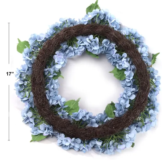 24" Azure Blue Hydrangea Wreath with Grapevine Ring by Floral Home&reg; {4}