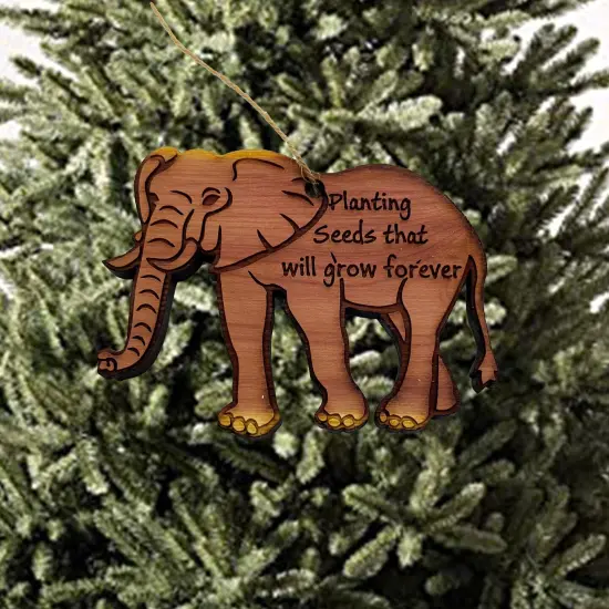 Elephant Planting seeds that will grow forever - Cedar Ornament {2}