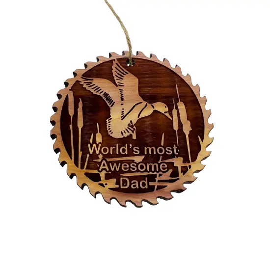 Sawblade with Duck Worlds Most Awesome Dad - Cedar Ornament {3}