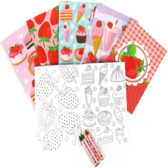 TINYMILLS Strawberry Coloring Book Set with 12 Coloring Books and 48 Crayons {3}
