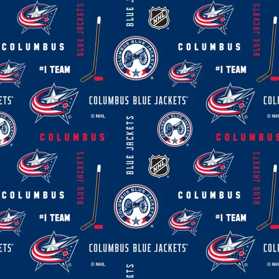 Sykel Enterprises NHL Team Cotton Fabric-Columbus Blue Jackets All Over Print Cotton Quilting Fabric {1}