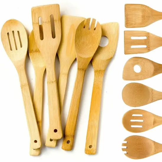 6 Piece Wooden Cooking Utensil Set Bamboo Kitchen Spatula Spoons Tools Wood Kit {1}