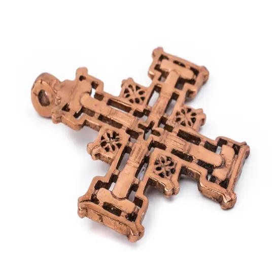 Harar Ethiopian Copper Cross Pendant (85x75mm): Authentic Ethiopian East African Design for Jewelry & Necklace Making {4}