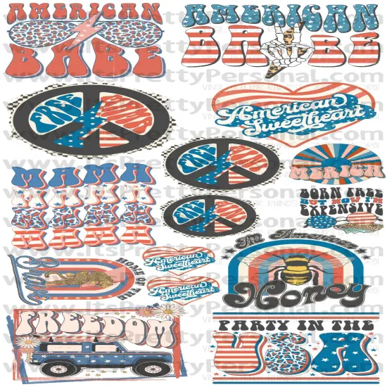 DESIGN #19- American Retro DTF Gang Sheet 22"x48" (Fabric Transfers) {1}