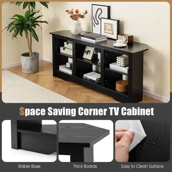 Costway 58" TV Stand with 6 Open Storage Shelves Shelf for 18 inch Fireplace(not included) Black/Grey {5}