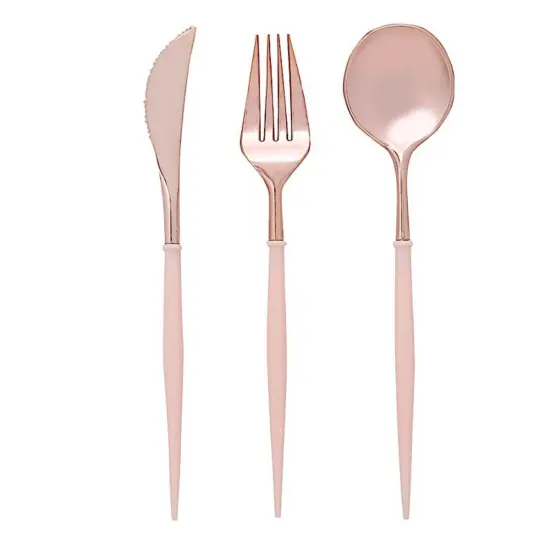 Heavy-duty Plastic Cutlery 24 pcs Blush and rose gold {1}