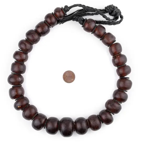 The Bead Chest Translucent Burgundy Amber Resin Beads Graduated 25mm Morocco African Brown Round Large Hole 22 Inch Strand Handmade {2}