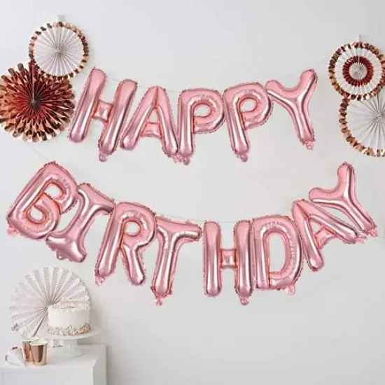 Colorful Celebrations: 16-Inch Mylar Foil Happy Birthday Balloons Banner - Eco-Friendly Decor for All Ages! Rose gold {2}