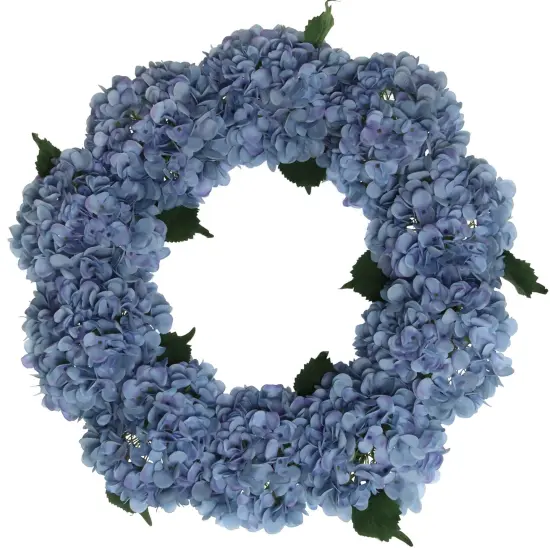 24" Azure Blue Hydrangea Wreath with Grapevine Ring by Floral Home&reg; {1}