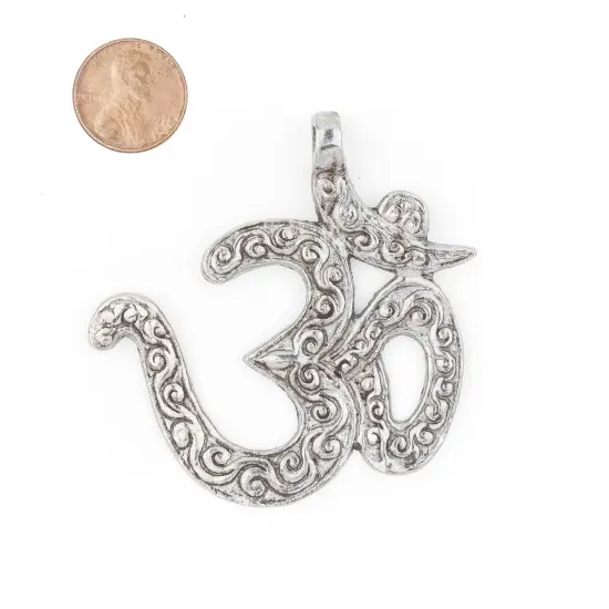 The Bead Chest Silver Om Pendant (65x65mm) {2}