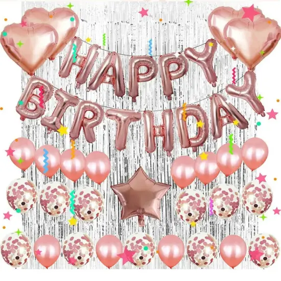 Hot Happy Birthday Decoration Multiple Color Banner Balloons Set Party Supplies Foil tinsel rose {1}