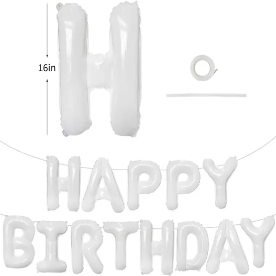 Colorful Celebrations: 16-Inch Mylar Foil Happy Birthday Balloons Banner - Eco-Friendly Decor for All Ages! White {3}