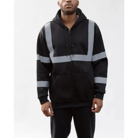 Fullzip Reflective Long Sleeve Fleece Hoodie for Men (Ropa De Trabajo) Safety orange {2}