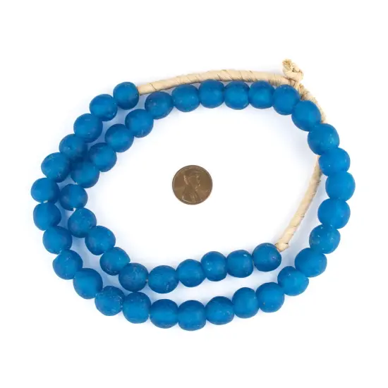 The Bead Chest African Recycled Glass Beads &ndash; Handmade in Ghana &ndash; Light Azul 14mm Strand for Jewelry Making, Crafts, and Home Decor I Approximately 45 Beads {2}