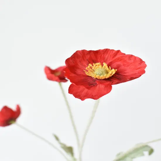 24" Faux Red Poppy Stem {3}