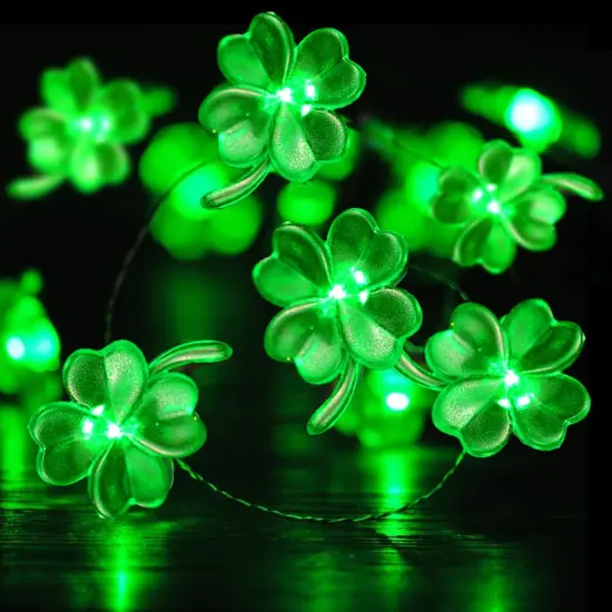 St Patricks Day Decorations Shamrocks String Lights Battery Operated with Remote 10 ft 40 LEDs Lucky Clover Green Lights for Bedroom Party Feast of Saint St. Patrick's Day Decoration {2}