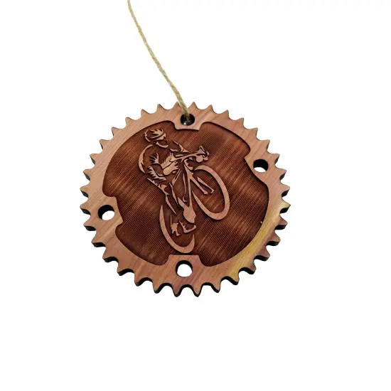 Biker and Chainring - Cedar Ornament {1}