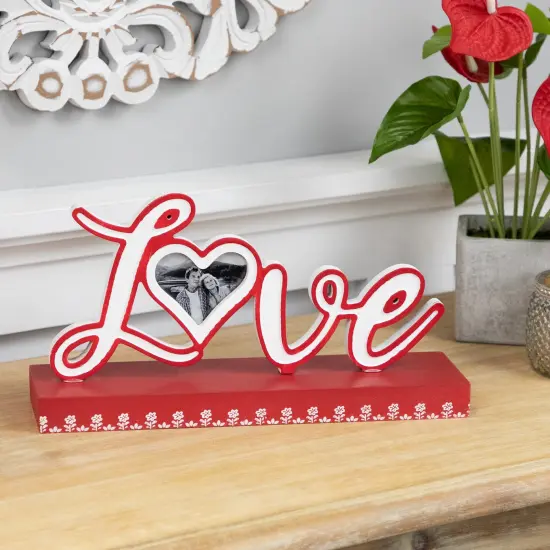 Northlight Heart and Floral "Love" Valentine's Day Photo Frame - 12" Red {4}