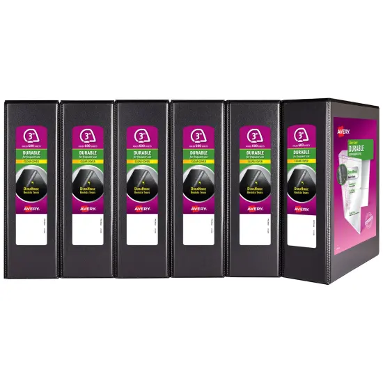 Avery Durable View 3 Ring Binder, 3" Slant Rings, 1 Black Binder (17041) - 6 Pack {1}