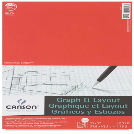 Canson Foundation Graph Pad - 11" x 17", 8" x 8" Grid, 40 Sheets {1}