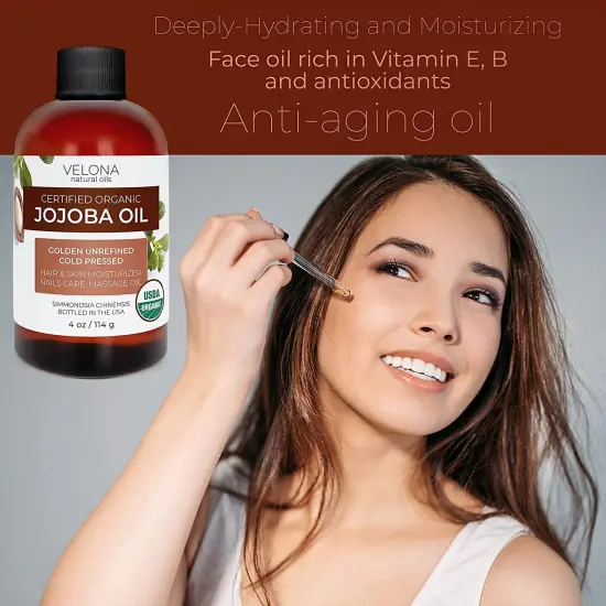Jojoba Oil - 4 oz (With Dropper) | 100% Pure and Natural | Golden, Unrefined, Cold Pressed, Hexane Free | Moisturizing Face, Hair, Body, Skin Care, Stretch Marks, Cuticles {4}