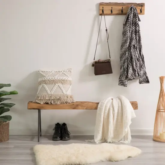 Rustic Carved Wood Natural Log Accent Bench for Entryway, Indoor and Outdoor {4}