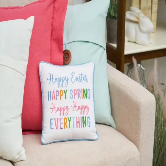 Multicolor "Happy Easter Happy Spring Happy Everything" Embroidered Small/Petite Accent Pillow, 10" x 10" {5}