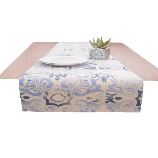 Blue Tile Kitchen Table Runner 13" x 72" {3}