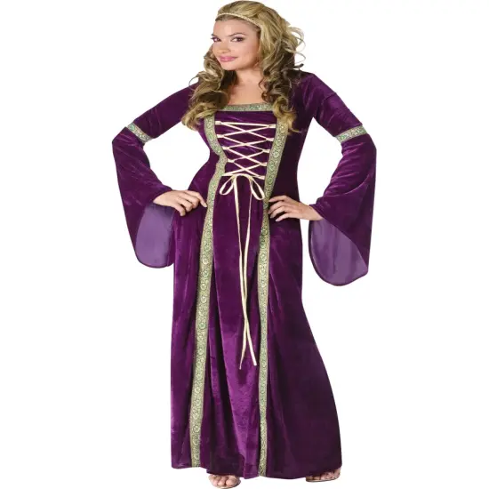 Womens Velvet Purple Renaissance Maiden Princess Elegant Dress Costume {1}