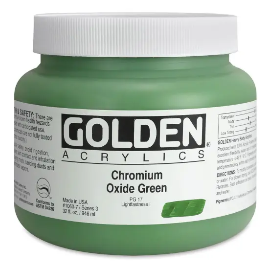 Golden Heavy Body Artist Acrylics - Chromium Oxide Green, 32 oz Jar {1}