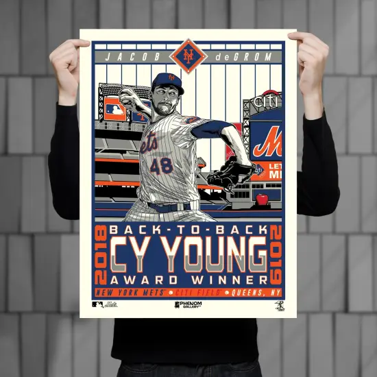 Phenom Gallery New York Mets Jacob DeGrom Back To Back Cy Young 18" x 24" Serigraph {1}