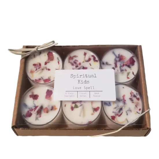 Love Spell Natural Soy Wax Tealights 6 Count Hand Poured with Fragrant/Essential Oils & Dried Flowers {1}