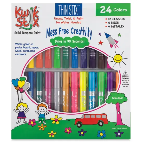 Kwik Stix Tempera Paint - Set of 24, Thin Stix, Assorted {1}