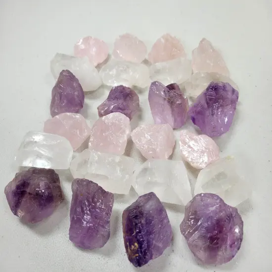 Rose Quartz, Amethyst, Quartz Crystal Point - Crystal Beginner Trio Set {3}