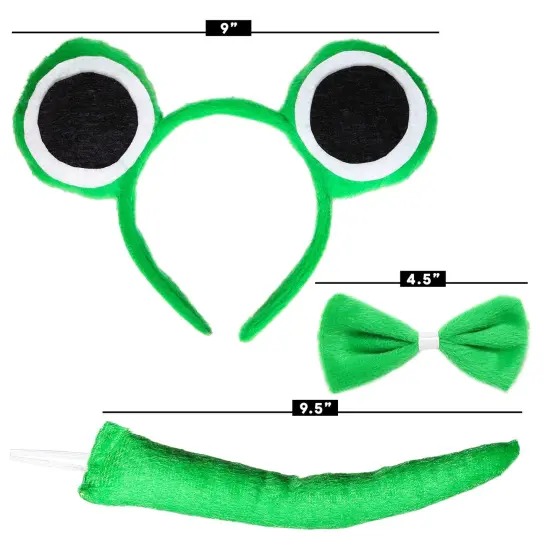 Frog Costume Accessories Set - Plush Green Frog Eyes Headband, Bowtie and Tail Toad Accessory Kit for Kids and Toddlers {4}