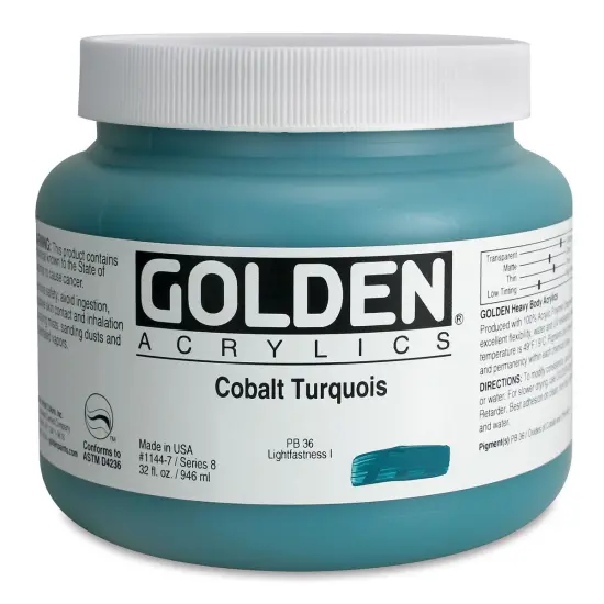 Golden Heavy Body Artist Acrylics - Cobalt Turquoise, 32 oz Jar {1}