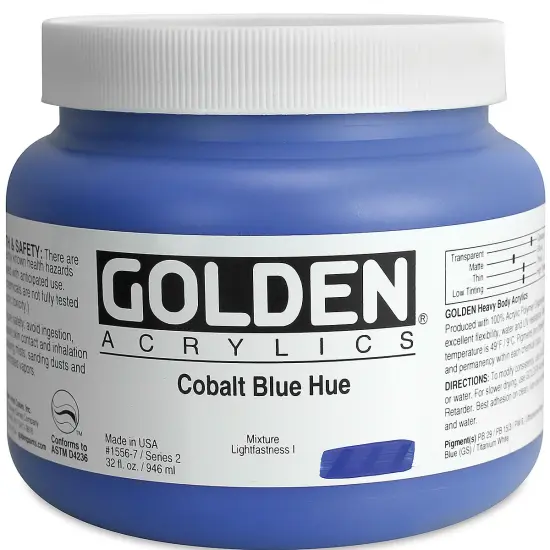 Golden Heavy Body Artist Acrylics - Cobalt Blue Hue, 32 oz Jar {2}