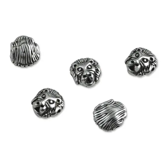 John Bead Antique Stainless Steel Beads - Lion Head 3, 11 x 12 mm, Pkg of 5 {1}