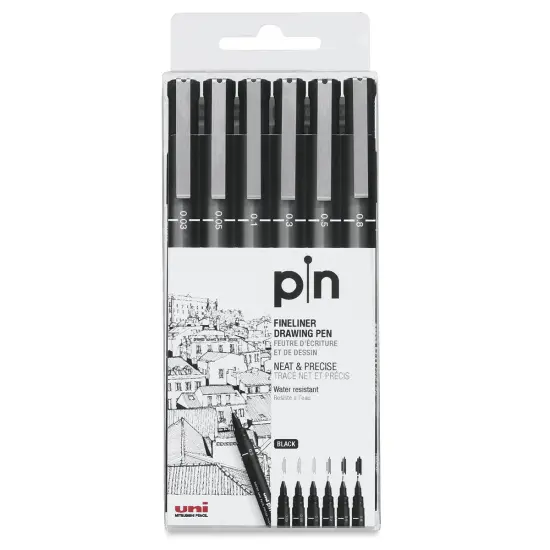 Uni Pin Fine Liner Pen - Set of 6, Black {1}