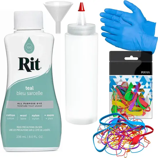 Rit Dye Liquid Teal All-Purpose Dye 8oz, Pixiss Tie Dye Accessories Bundle {1}
