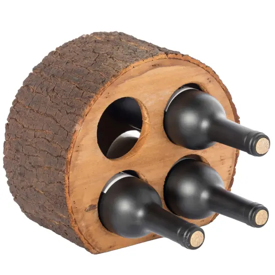 Round Wood Log Style with Bark 4 Bottle Countertop Wine Rack Holder {1}