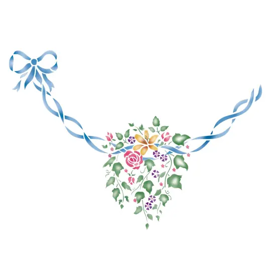 Flower Ball with Ribbon Swag Wall Stencil | 490 by Designer Stencils | Floral Stencils | Reusable Art Craft Stencils for Painting on Walls, Canvas, Wood | Reusable Plastic Paint Stencil for Home Makeover | Easy to Use & Clean Art Stencil {1}