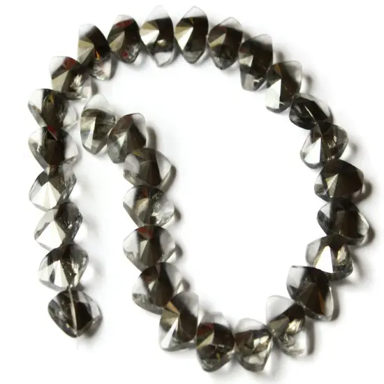 30 13mm Faceted Triangle Silver and Clear Crystal Beads {5}