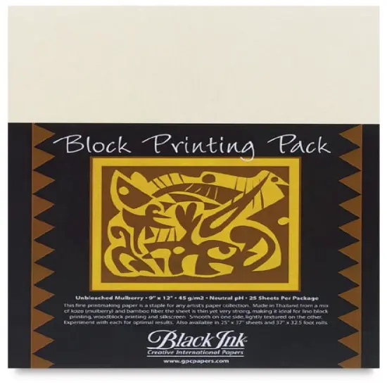 Black Ink Block Printing Pack - 9" x 12", Unbleached Mulberry, 25 Sheets {1}