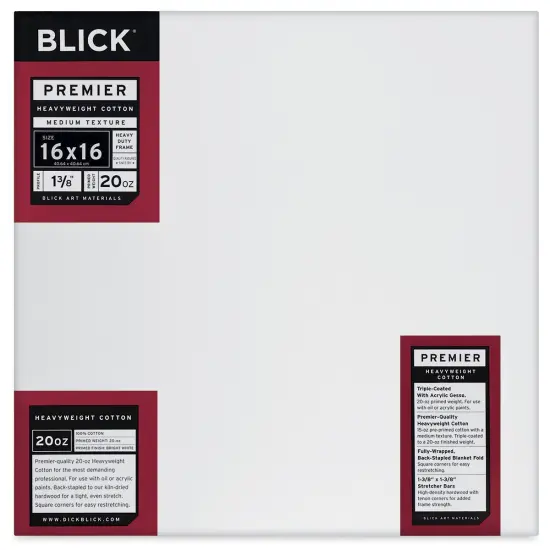 Blick Premier Heavyweight Stretched Cotton Canvas - 16" x 16", 1-3/8" Profile {1}
