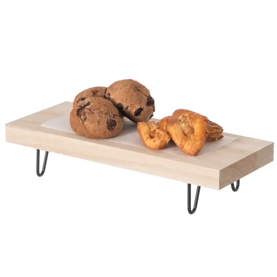 Decorative Natural Wood Rectangular Tray Serving Board with Black Metal Stand {1}