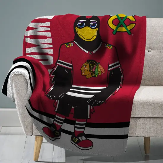 Sleep Squad Chicago Blackhawks Tommyhawk 60&rdquo; x 80&rdquo; Raschel Plush Hockey Blanket {1}